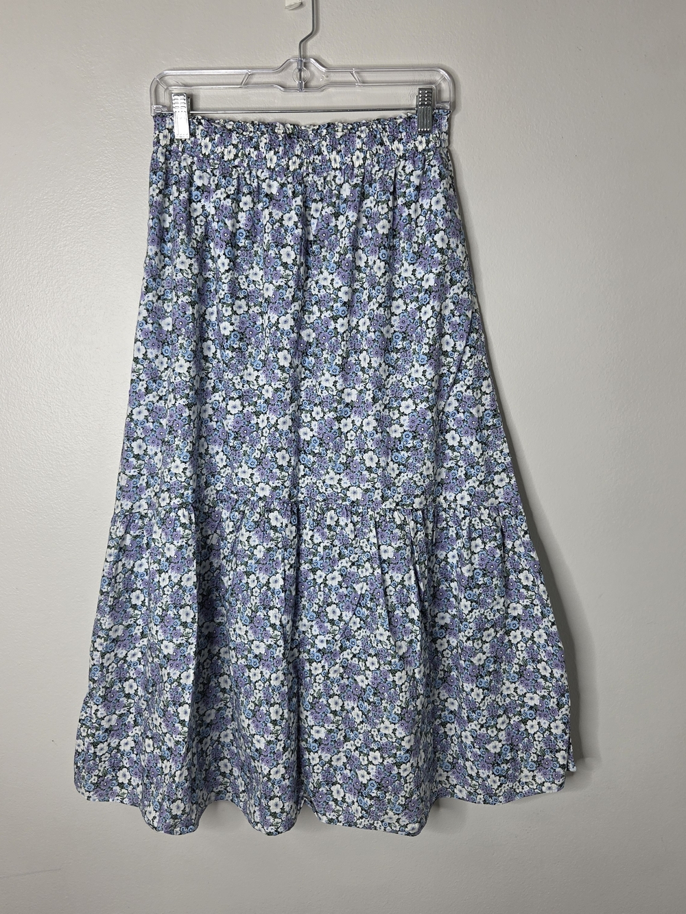 Paul & Joe + Uniqlo Floral Tiered Midi Skirt in Lavender Blue